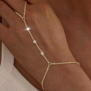 Gold Hand Chain Bracelet for Women Trendy, Dainty 14k Gold Ring Bracelet
